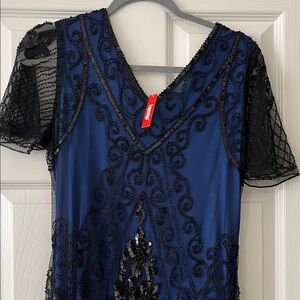 Kayamiya NWT Blue Dress with Black Beadwork